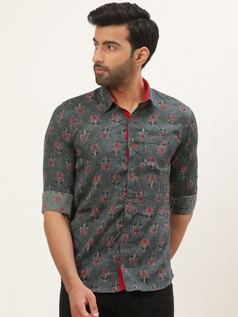 

Tistabene Men Charcoal Grey & Red Comfort Slim Fit Printed Casual Shirt