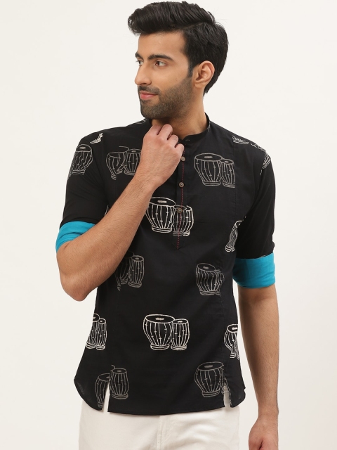 

Tistabene Men Black & White Comfort Slim Fit Tabla Block Printed Casual Shirt