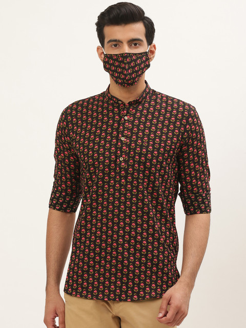 

Tistabene Men Black Pink Comfort Slim Fit Floral Printed Casual Shirt