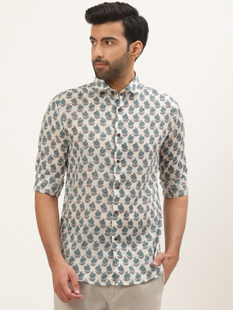 

Tistabene Men White & Green Comfort Slim Fit Printed Casual Shirt