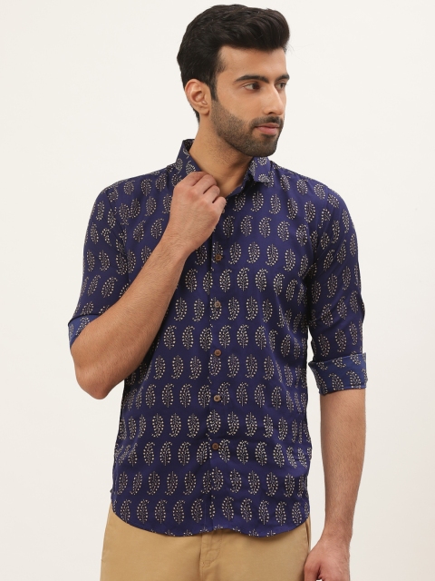 

Tistabene Men Navy Blue & Beige Comfort Slim Fit Paisley Printed Casual Shirt