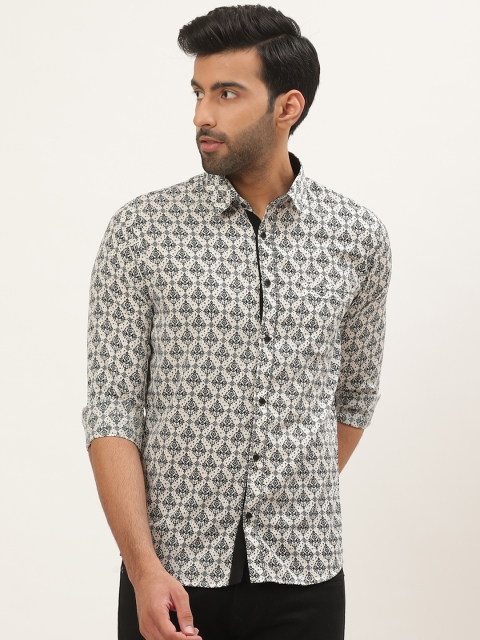 

Tistabene Men White & Black Comfort Slim Fit Printed Casual Shirt