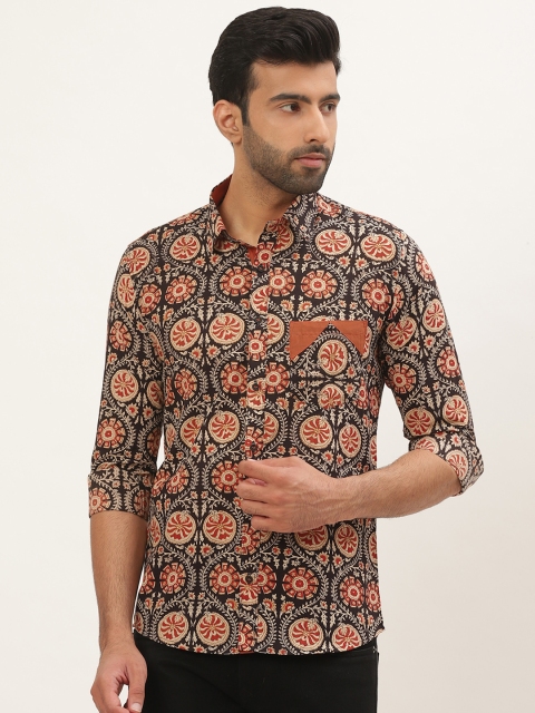 

Tistabene Men Black & Rust Orange Comfort Slim Fit Printed Casual Shirt