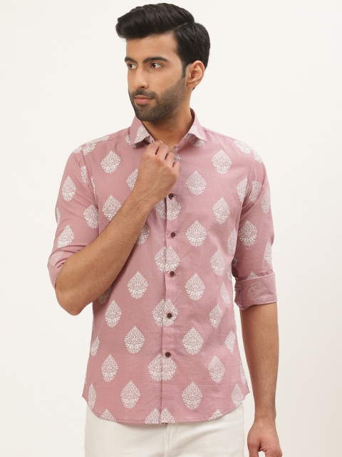 

Tistabene Men Dusty Pink & White Comfort Slim Fit Printed Smart Casual Shirt