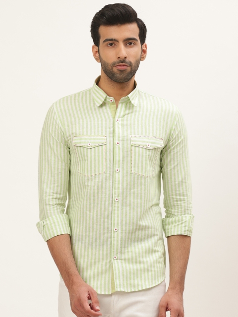 

Tistabene Men Green & White Comfort Slim Fit Striped Casual Shirt