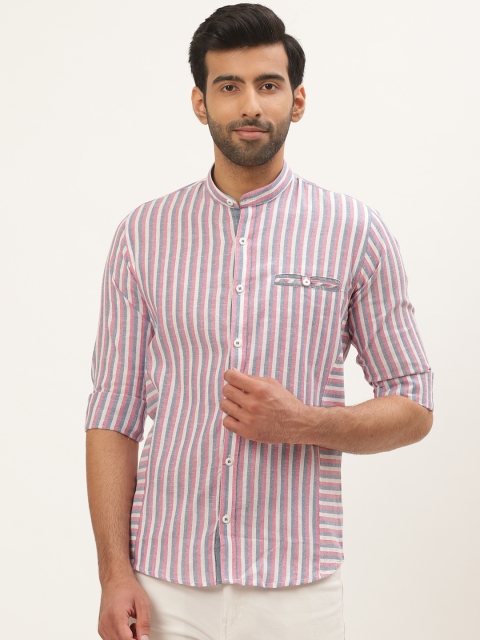 

Tistabene Men White & Pink Comfort Slim Fit Striped Casual Shirt