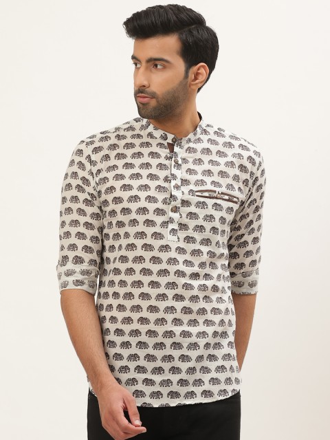 

Tistabene Men White & Brown Comfort Slim Fit Elephant Block Printed Casual Shirt