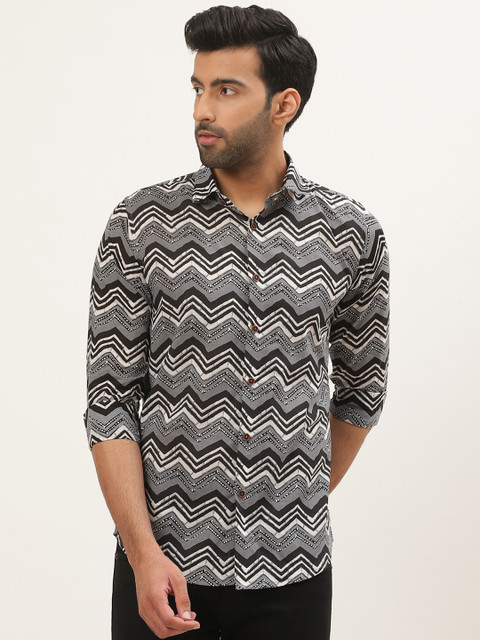 

Tistabene Men Grey & Black Comfort Slim Fit Chevron Print Casual Shirt