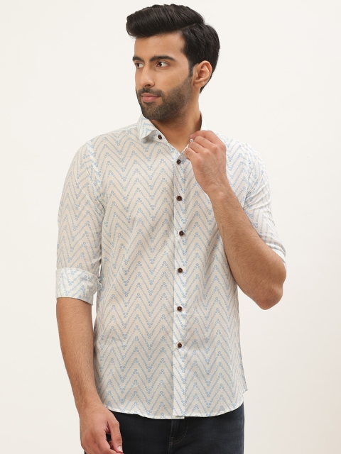 

Tistabene Men White & Blue Comfort Slim Fit Printed Casual Shirt