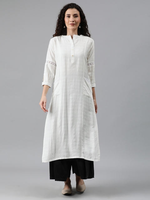 

SANISA Women White Solid Straight Kurta with Lace Inserts