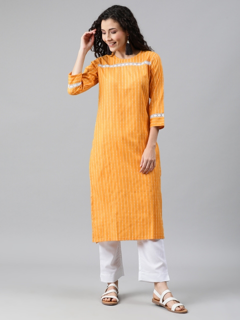 

SANISA Women Yellow & White Striped Straight Kurta