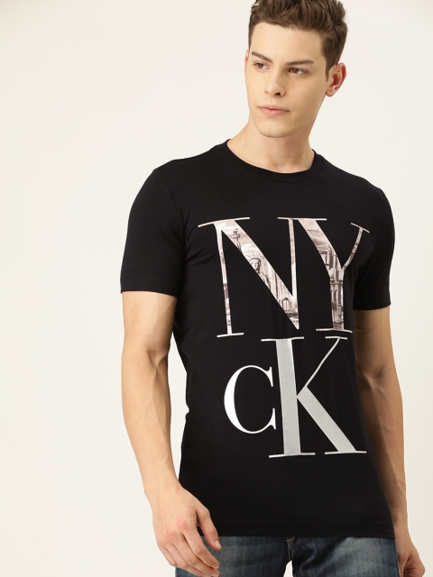

Calvin Klein Jeans Men Black Slim Fit Printed Round Neck T-shirt