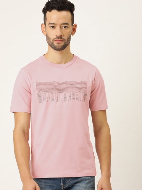 

Calvin Klein Jeans Men Pink Brand Logo Printed Round Neck T-shirt