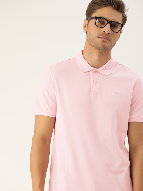 

Calvin Klein Jeans Men Pink Solid Polo Collar T-shirt