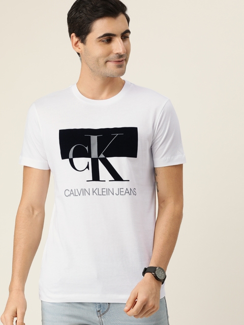 

Calvin Klein Jeans Men White Printed Slim Fit Round Neck T-shirt