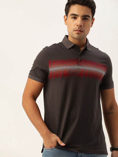 

Calvin Klein Jeans Men Black & Red Striped Polo Collar T-shirt