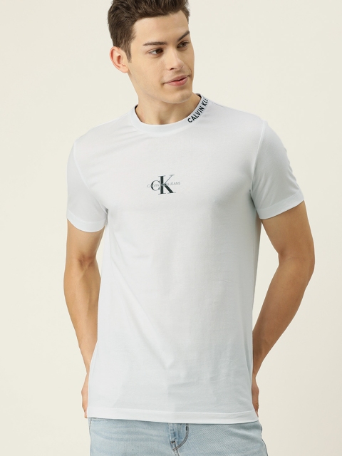 

Calvin Klein Jeans Men White Solid Round Neck T-shirt With Printed Detailing