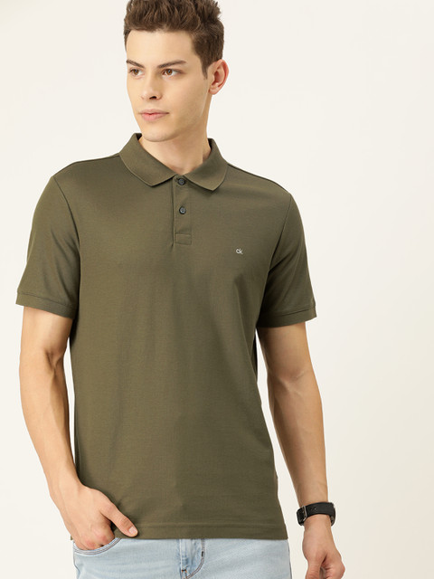 

Calvin Klein Jeans Men Olive Green Solid Slim Fit Polo Collar T-shirt
