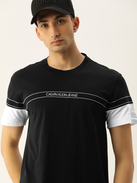 

Calvin Klein Jeans Men Black Solid Round Neck Organic Cotton T-shirt With Printed Detail