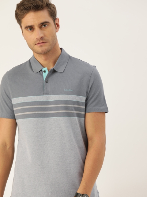 

Calvin Klein Jeans Men Grey Striped Polo Collar T-shirt