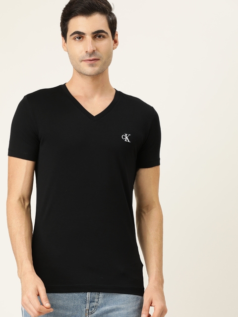 

Calvin Klein Jeans Men Black Solid Slim Fit V-Neck T-shirt