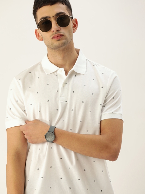 

Calvin Klein Jeans Men White Printed Polo Collar T-shirt
