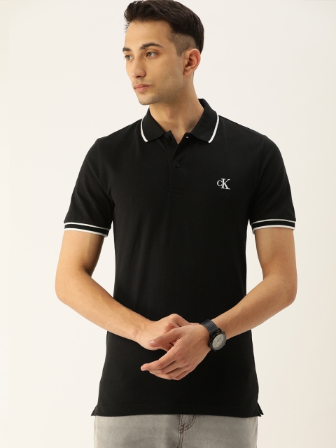

Calvin Klein Jeans Men Black Solid Slim Fit Polo Collar T-shirt