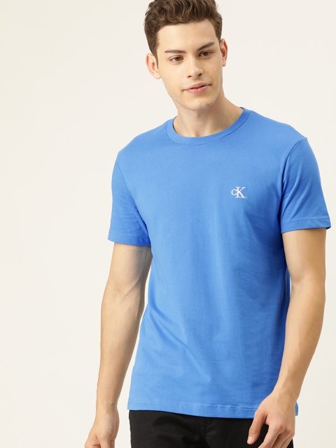 

Calvin Klein Jeans Men Blue Solid Round Neck T-shirt With Embroidery