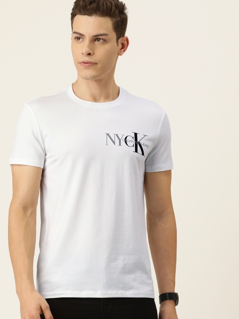 

Calvin Klein Jeans Men White Solid Round Neck T-shirt with Printed Detail
