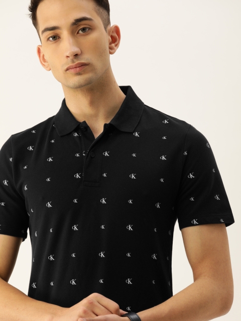 

Calvin Klein Jeans Men Black & White Printed Polo Collar T-shirt