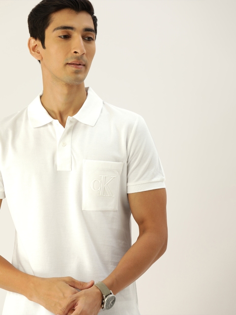 

Calvin Klein Jeans Men White Solid Polo Collar T-shirt