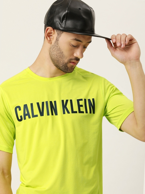 

Calvin Klein Jeans Men Fluorescent Green Brand Logo Printed Round Neck T-shirt