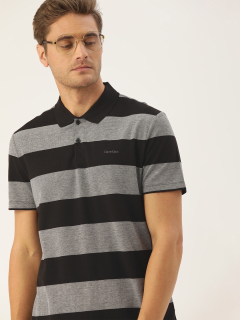 

Calvin Klein Jeans Men Black & Grey Striped Polo Collar T-shirt