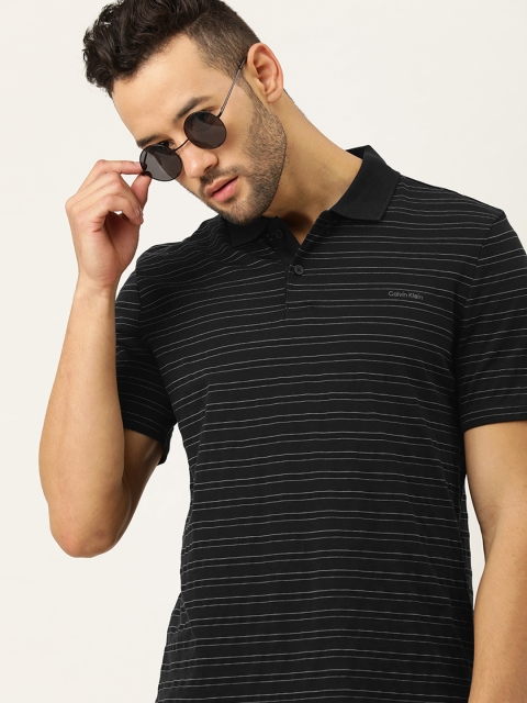 

Calvin Klein Jeans Men Black & White Striped Polo Collar T-shirt