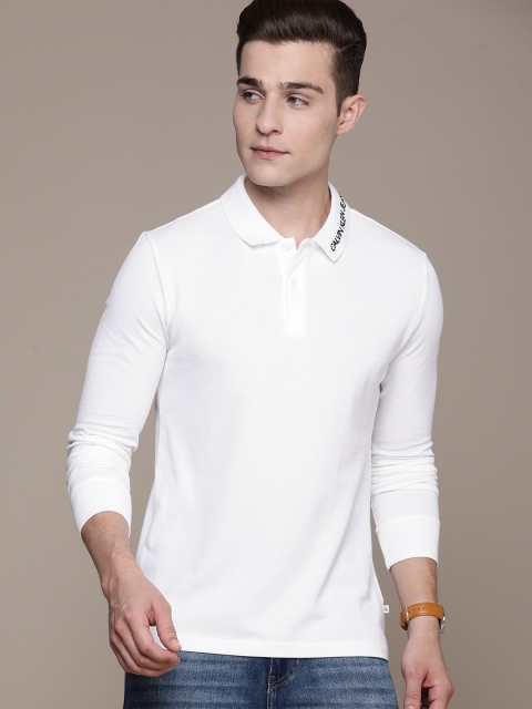 

Calvin Klein Jeans Men White Polo Collar Pure Cotton Slim Fit T-shirt