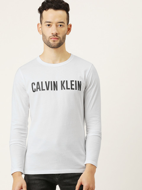

Calvin Klein Jeans Men White Brand Logo Printed Round Neck T-shirt