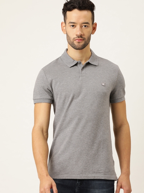 

Calvin Klein Jeans Men Grey Melange Slim Fit Solid Polo Collar T-shirt