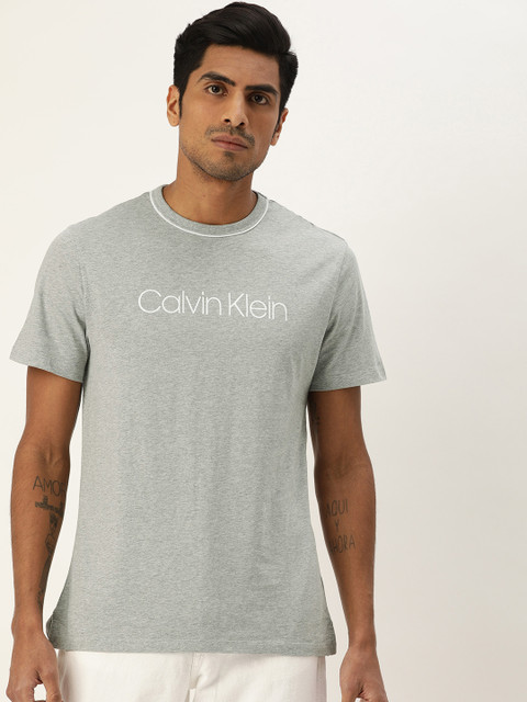 

Calvin Klein Jeans Men Grey Melange Printed Round Neck T-shirt