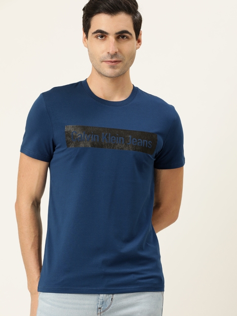 

Calvin Klein Jeans Men Teal Blue Printed Slim Fit Round Neck T-shirt