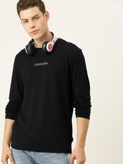

Calvin Klein Jeans Men Black Solid Round Neck T-shirt With Printed Detailing