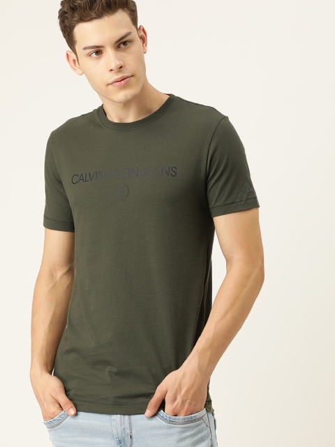 

Calvin Klein Jeans Men Olive Green Printed Round Neck T-shirt