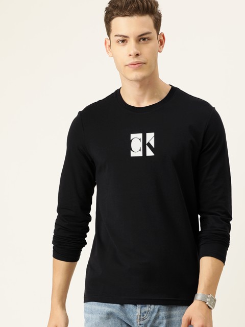

Calvin Klein Jeans Men Black Solid Round Neck T-shirt With Printed Detailing