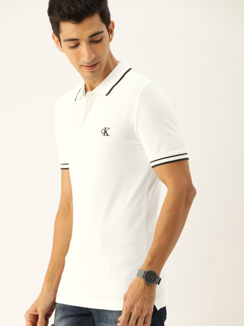 

Calvin Klein Jeans Men White Slim Fit Solid Polo Collar T-shirt