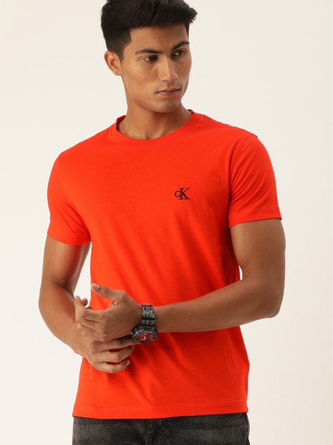

Calvin Klein Jeans Men Red Solid Slim Fit Organic Cotton Round Neck T-shirt