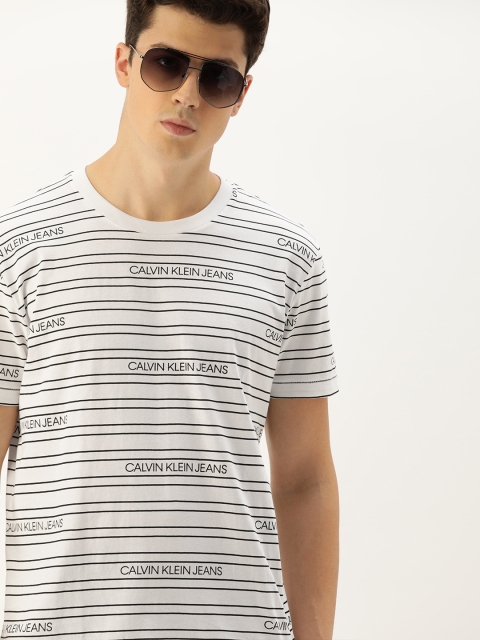 

Calvin Klein Jeans Men White Striped Round Neck T-shirt