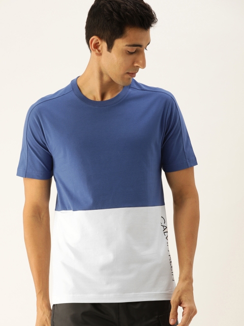 

Calvin Klein Jeans Men Blue & White Colourblocked Round Neck T-shirt