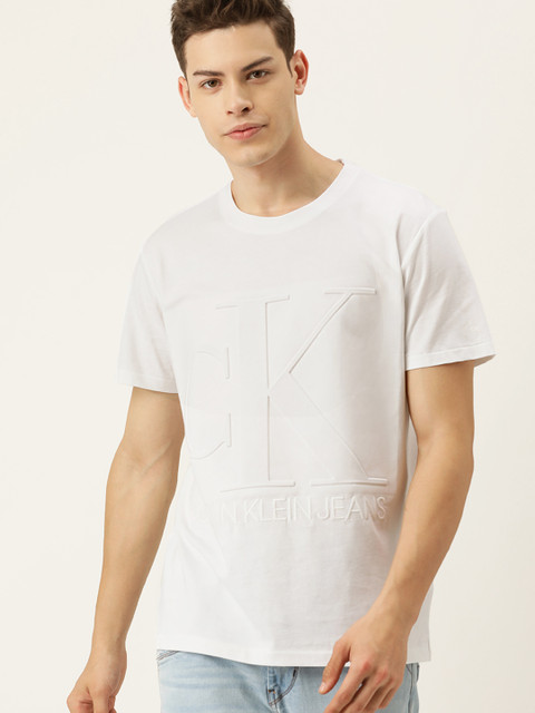 

Calvin Klein Jeans Men White Printed Round Neck T-shirt With Embroidery