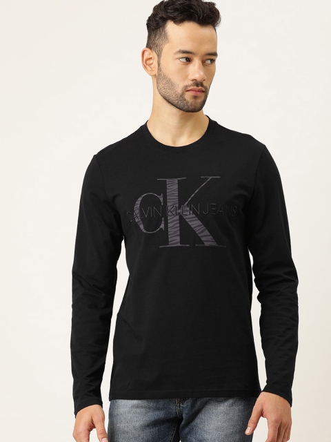 

Calvin Klein Jeans Men Black Slim Fit Brand Logo Printed Round Neck T-shirt