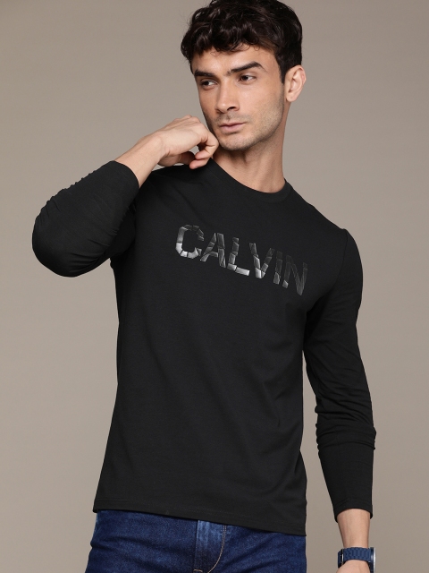 

Calvin Klein Jeans Men Black Brand Logo Printed Round-Neck Slim Fit T-shirt