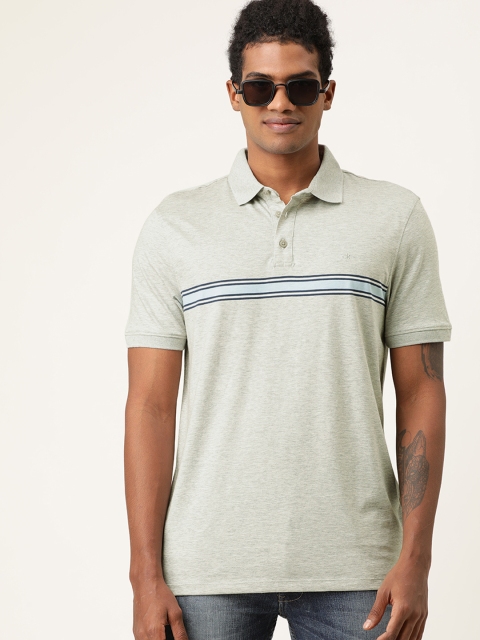 

Calvin Klein Jeans Men Grey Melange Striped Polo Collar T-shirt